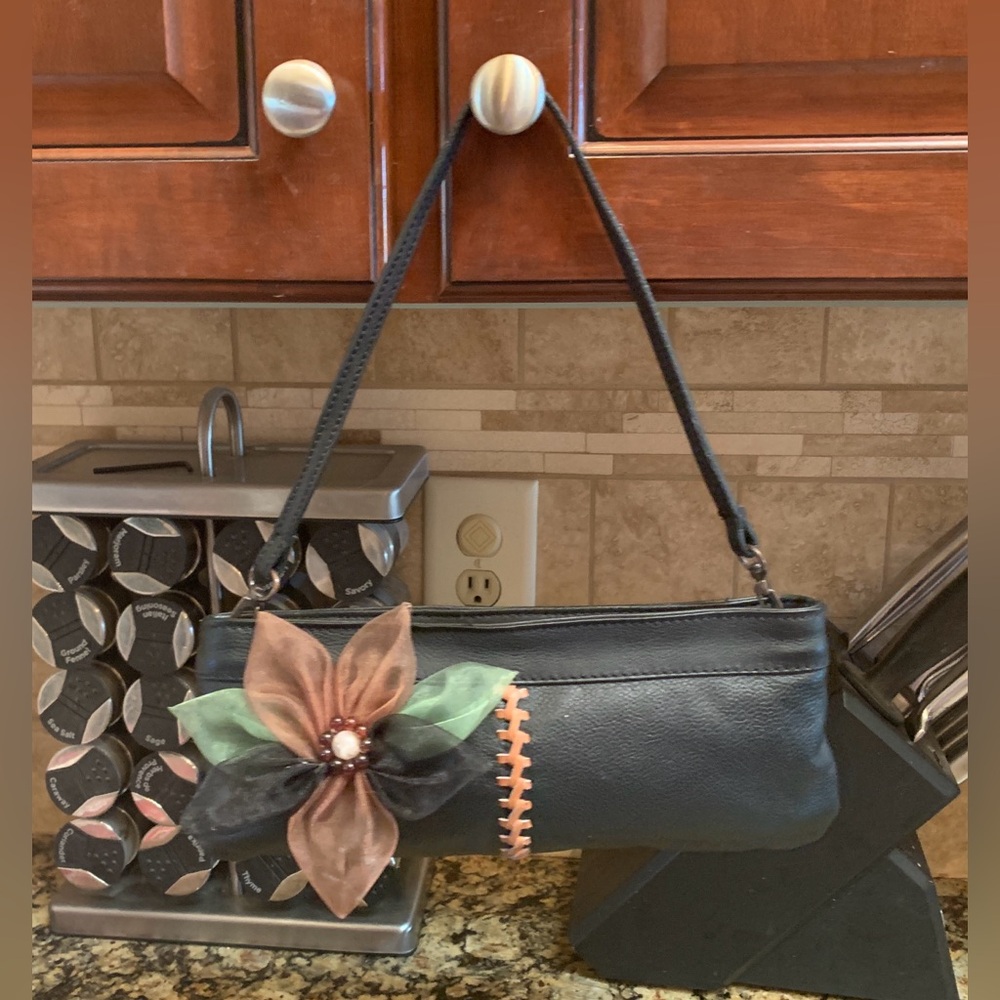 Vintage Black Leather Clutch Purse